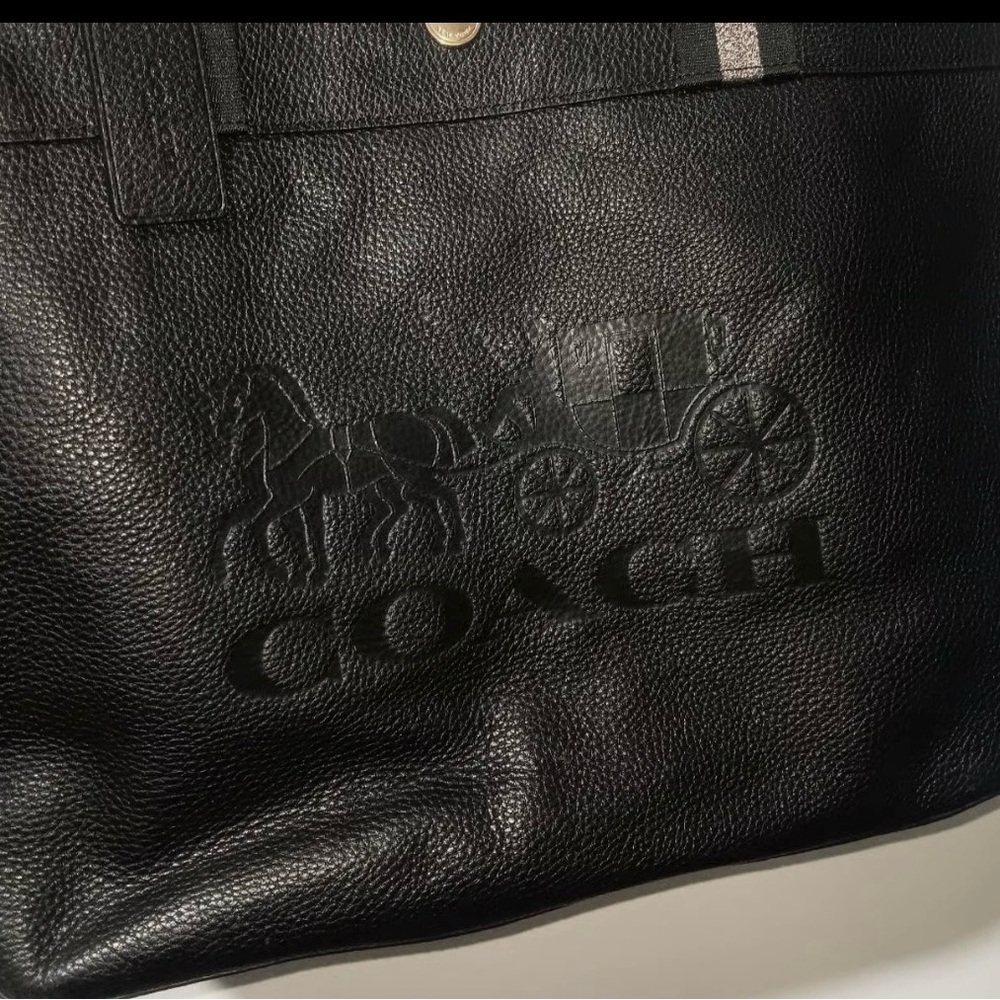 COACH Jes Horse & Carriage Leather & Canvas Silver Tone Black Tote Bag - 1896